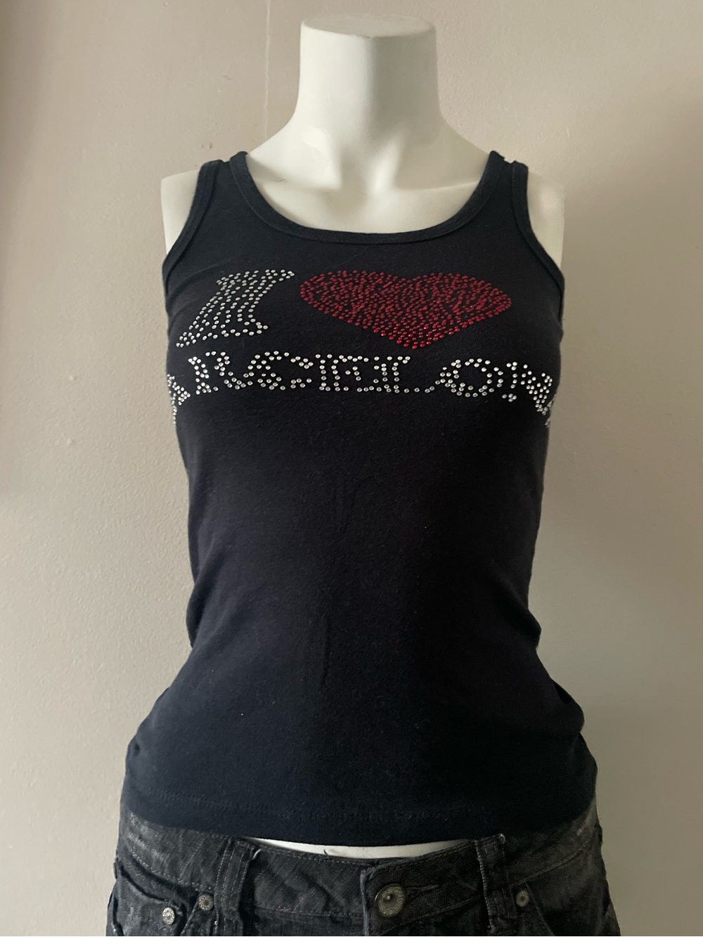 Native Black Tank Top with Red Rhinestone Heart